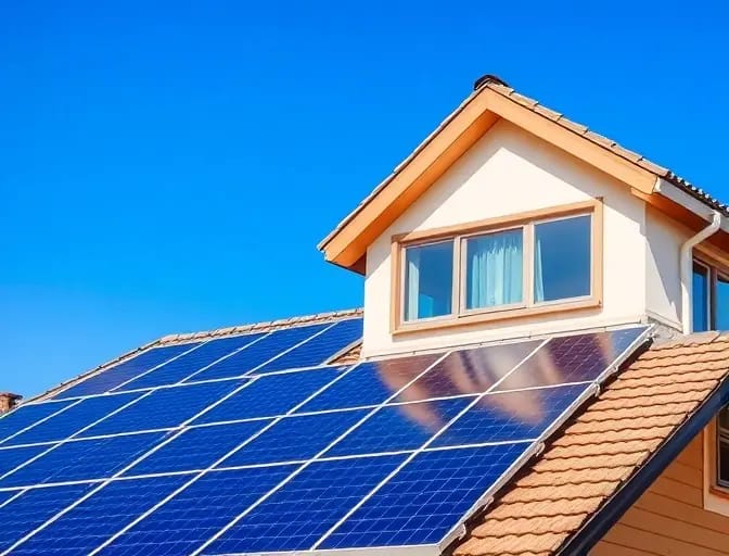 Solar panel installation on modern home roof